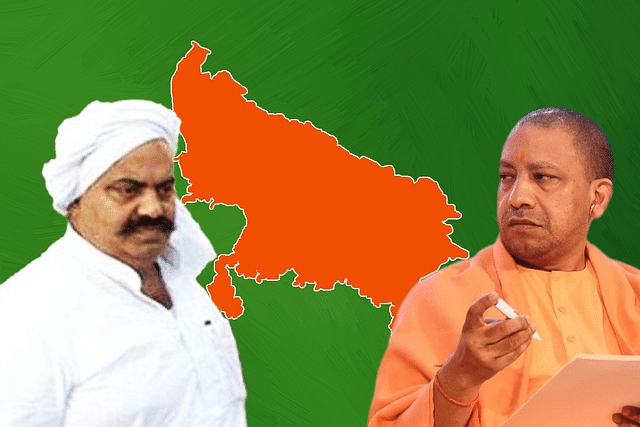 Mafia-turned-politician Atique Ahmed (L) and Yogi Adityanath