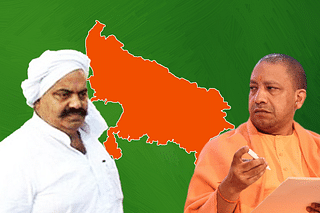 Mafia-turned-politician Atique Ahmed (L) and Uttar Pradesh CM Yogi Adityanath.