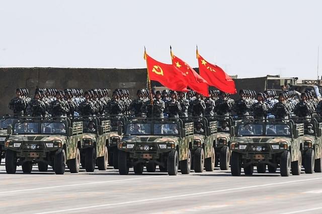 Chinese soldiers during a military parade at the Zhurihe training base in China’s northern Inner Mongolia region on July 30, 2017. (STR/AFP/Getty Images)