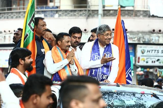 Kasba Peth BJP candidate (L) and senior Maharashtra BJP leader, Chandrakant Patil
