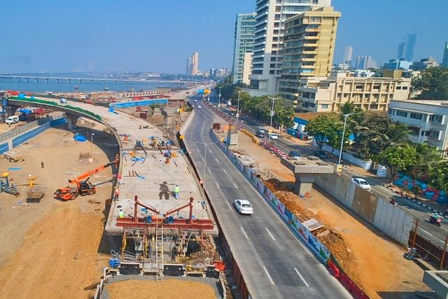 An interchange under construction as part of Mumbai's coastal road. 