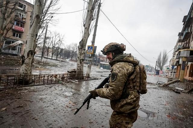 Ukrainian soldier in the frontline of Bakhmut