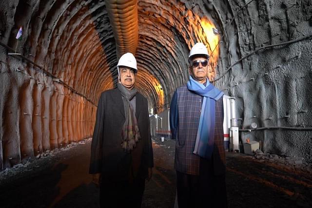 Union Minister Nitin Gadkari and J&K LG Manoj Sinha at the Zojila Tunnel inspection.