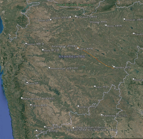 Indicative alignment of Jalna-Nanded Expressway.