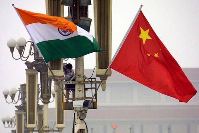 Flags of India and China. 