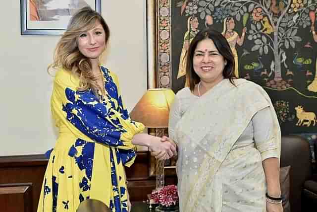 Ukrainian Deputy Foreign Minister, Emine Dzapharova, and MoS, Ministry of External Affairs Meenakshi Lekhi.