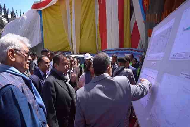 Union Minister Nitin Gadkari, LG of Jammu Kashmir Manoj Sinha and other officials at the Z-Morh tunnel inspection.