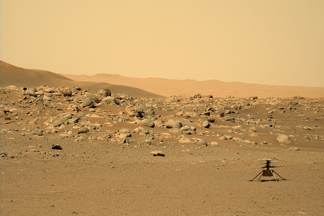 This image of NASA’s Ingenuity Mars Helicopter was taken by the Mastcam-Z instrument of the Perseverance rover on 15 June 2021. The location, "Airfield D" (the fourth airfield), is just east of the "Séítah" geologic unit. (Photo: NASA/JPL-Caltech/ASU/MSSS)