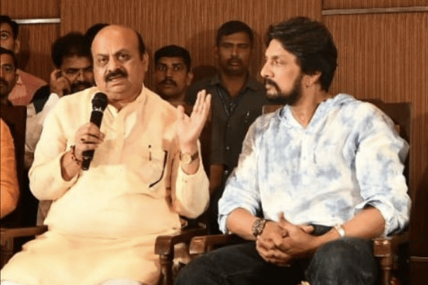 Kiccha Sudeep with BJP leader and Karnataka CM Basavaraj Bommai (Pic Via Twitter)