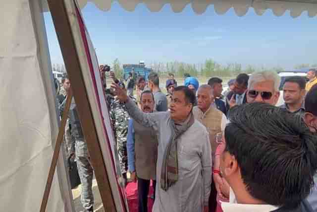 Union Minister Nitin Gadkari reviewing the progress of the highway network in Jammu and Kashmir.