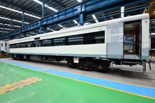 A Vande Bharat train at its final stage of manufacture at ICF, Chennai.