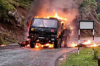 Picture of the burning army truck (via Kashmir Observer).