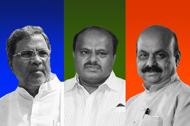 (L-R) K Siddaramaiah (Congress), H D Kumaraswamy (JD-S) and current Karnataka CM Basavraj Bommai (BJP). 