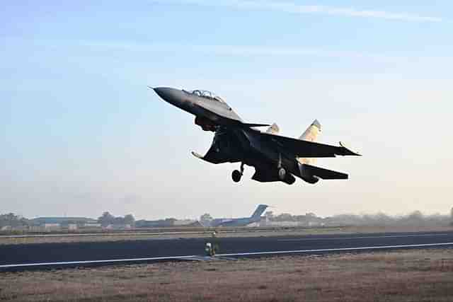 IAF's Sukhoi Su-30 MKIs taking off (Via @PBNS_India).