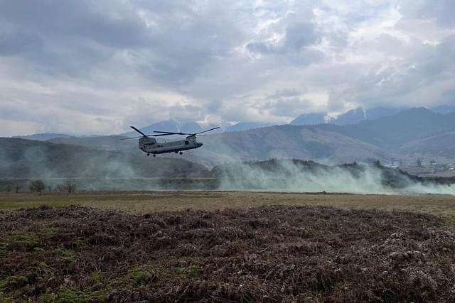 Chinook Helicopter hovering in an training exercise in the Eastern sector (Image via @rajatpTOI)