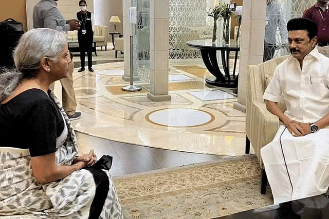 Chief Minister MK Stalin meets Finance Minister Nirmala Sitharaman at Delhi Airport