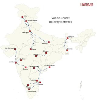 Vande Bharat Route Map of the 13 Operational Lines.
(Source: Swarajya)