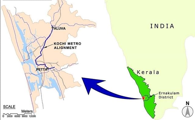 Map showing Kochi City Region (KMRL)
