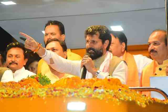 C T Ravi speaking at a rally.