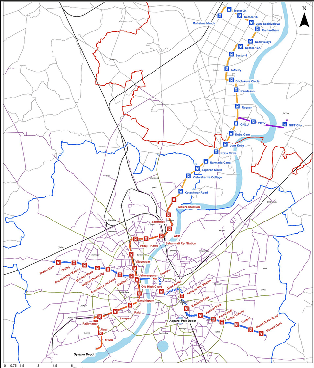 Phase-II of Ahmedabad Metro. (shown in Yellow and Purple)