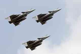 IAF Rafales flying in formation. (Via PIB)