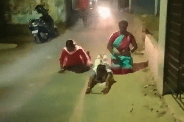 Videograb of three women said to be doing "dandavat parikrama"