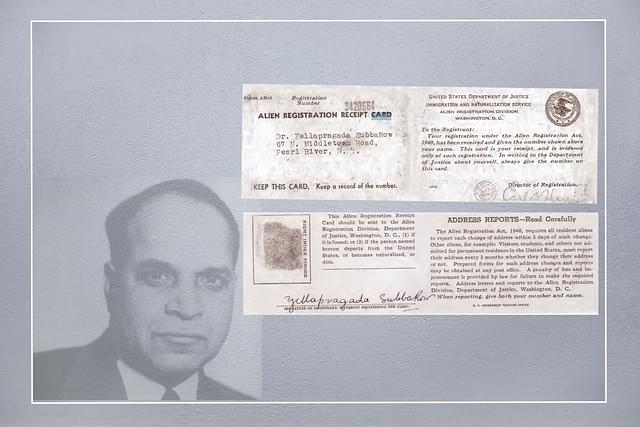 Subbarow's Alien Registration Card with his thumbnail: From Raji Narasimhan, Yellapragada SubbaRow : A Life in Quest of Panacea, Vigyan Prasar, 2003