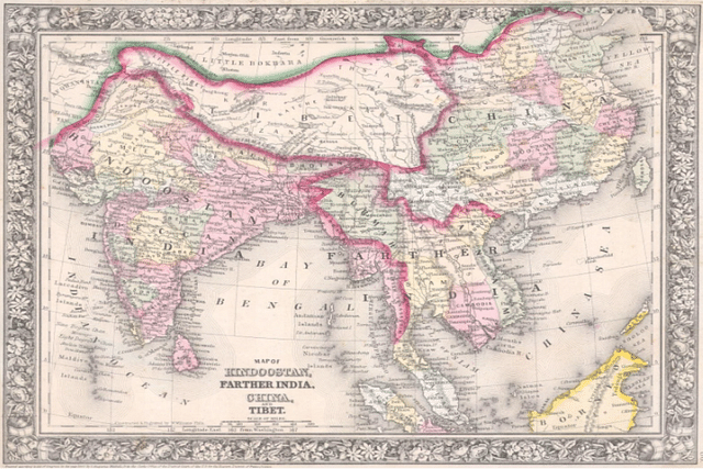Anterior India and Greater India. (map by Samuel Augustus Mitchell, 1864).