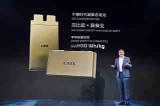 Wu Kai, CATL's scientist in chief in Shanghai on 19 April during launch of condensed battery.