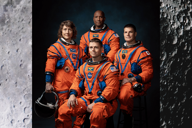 The crew of NASA’s Artemis II mission (left to right): NASA astronauts Christina Hammock Koch, Reid Wiseman (seated), Victor Glover, and Canadian Space Agency astronaut Jeremy Hansen. (Photo: NASA)