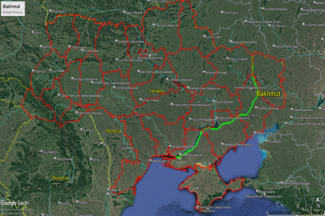 Map of Ukraine (Note: Green lines mark approximate frontline)