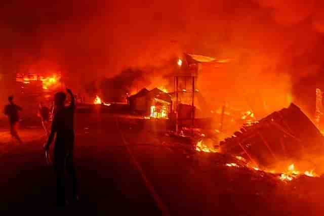 Houses torched in Imphal, Manipur, on 3 May.