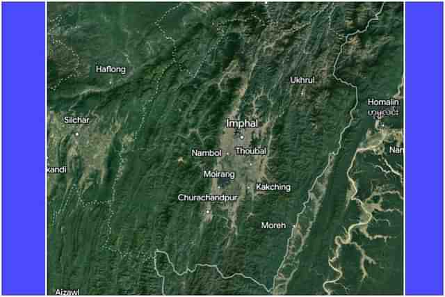 Physical map of Manipur showing the hills enclosing the Imphal valley in between