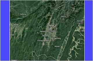 Physical map of Manipur showing the hills enclosing the Imphal valley in between