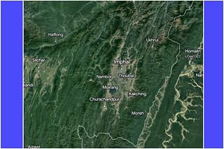 Physical map of Manipur showing the hills enclosing the Imphal valley in between