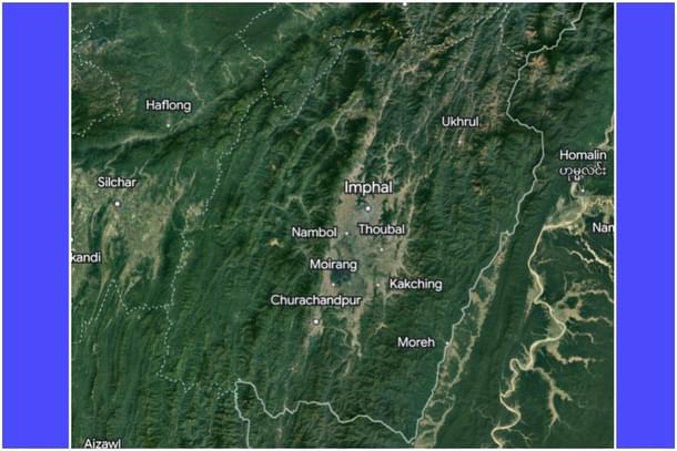 Physical map of Manipur showing the hills enclosing the Imphal valley in between