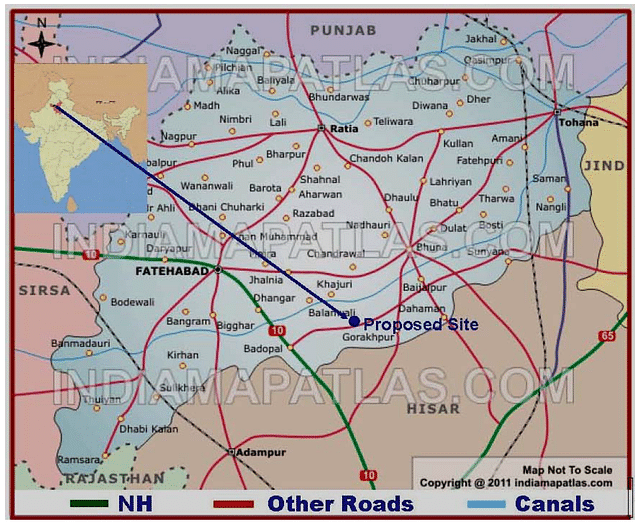 Location of Project Site at Village Gorakhpur, District Fatehabad, Haryana