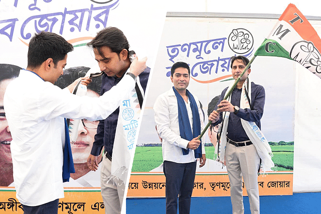 Abhishek Banerjee inducting Congress MLA Bayron Biswas into the Trinamool