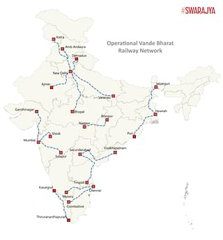 Vande Bharat Route Map of the 17 Operational Lines. (Source: Swarajya)
