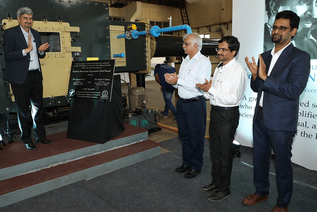 Pictured, from left to right: Dr Samir V Kamat, Chairman, DRDO; Prof Joseph Mathew, Chairman, Department of Aerospace Enginering, IISc; Prof G K Ananthasuresh, Dean, Division of Mechanical Sciences, IISc; and Duvvuri Subrahmanyam, Assistant Professor, Department of Aerospace Enginering, IISc. (Photo: IISc)