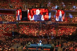 Prime Minister Narendra Modi addressing the Sydney community gathering on 23 May.