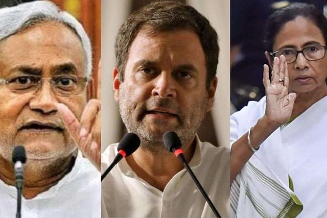 From Left: Bihar CM and JD(U) leader Nitish Kumar, Congress Leader Rahul Gandhi and West Bengal CM and TMC Leader Mamata Banerjee (Picture: India TV).
