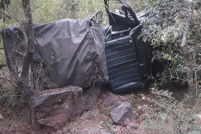 The BSF vehicle after it met with an accident in the Mankote sector of Jammu and Kashmir's Poonch district. (Photo: ANI/Twitter)