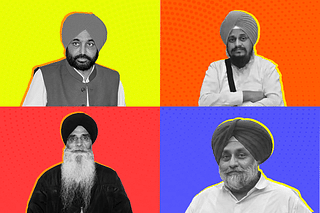 Clockwise from top-left: Punjab CM Bhagwant Mann; Akal Takht Jathedar Giani Harpreet Singh; SAD (Badal) chief Sukhbir Singh Badal; SGPC president Harjinder Singh Dhami. 