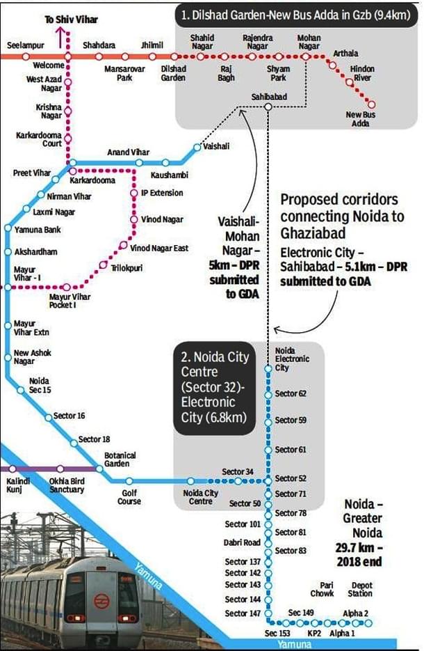 Alignment of the Proposed Corridors (In Black Dotted)
(Source