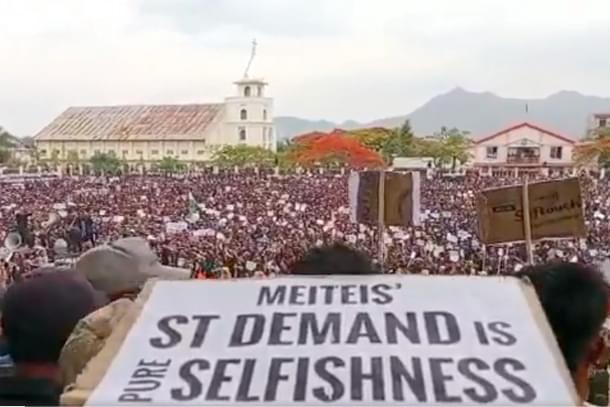 A protest against granting ST status to Meiteis in Manipur. (Representative image. Source: Twitter)