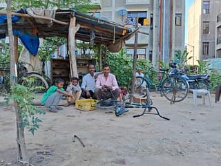 Rajender Kumar at his cycle repair shop.