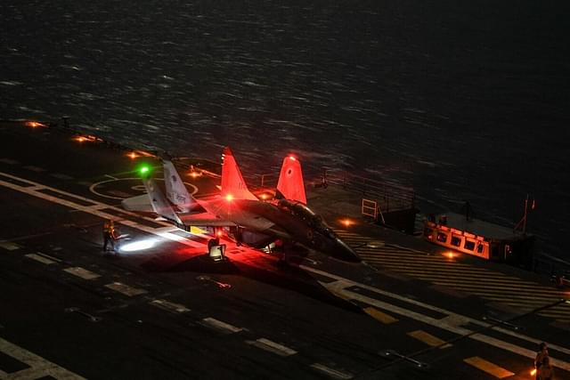 MiG-29K fighter jet on the indigenous aircraft carrier INS Vikrant. 