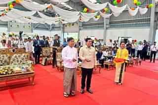 Union Ports, Shipping and Waterways Minister Sarbananda Sonowal and Admiral Tin Aung San jointly inaugurate the Sittwe Port.