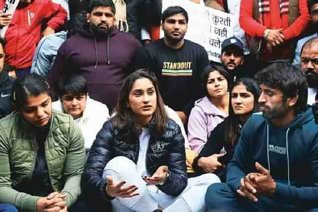 Wrestlers protesting at Jantar Mantar 